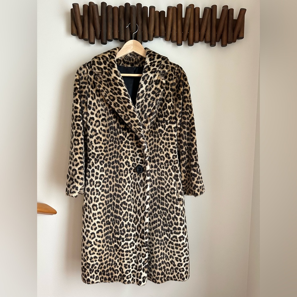 Vintage Leopard Print Faux Fur Coat Union Made In U.S.A